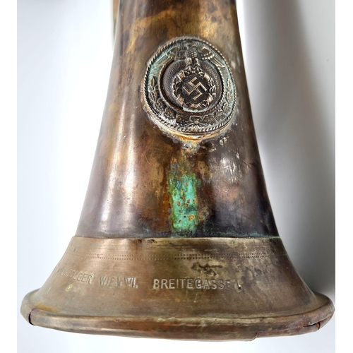 206 - 3rd Reich S.A Long Trumpet Bugle. A very nice German Cellar find. In as found condition.