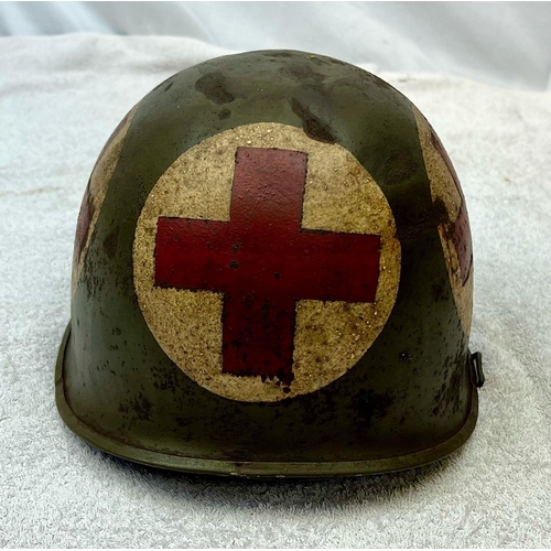 170 - WW2 US Front Seam M1 Swivel Bale Medics Helmet with Westinghouse liner.