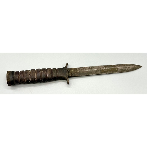 292 - WWII US M3 Fighting Knife with US M8A1 Scabbard by T.W.B. Manufactured at the top of the pommel is c... 