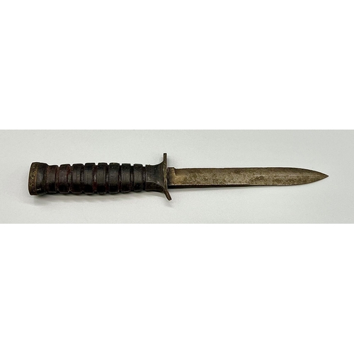 292 - WWII US M3 Fighting Knife with US M8A1 Scabbard by T.W.B. Manufactured at the top of the pommel is c... 