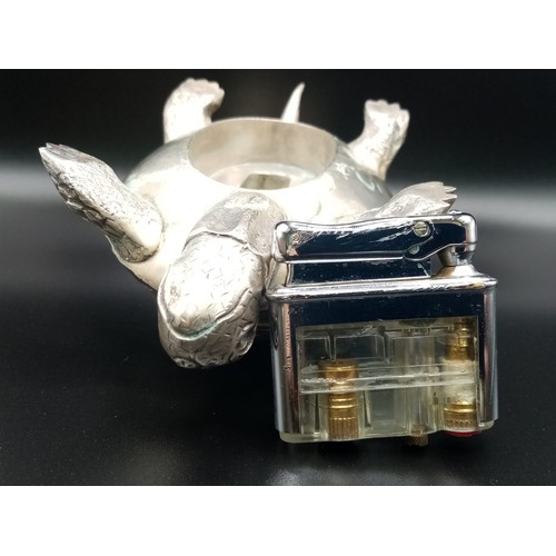 19 - A stunning large solid silver European tortoise table lighter 
Marked 800 possibly Italian
Top condi... 