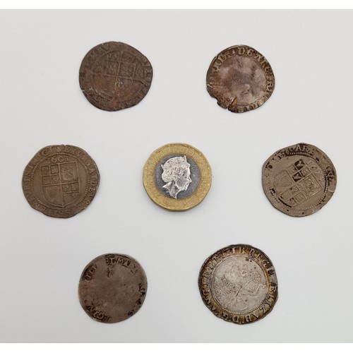 584 - A Selection of Six Ancient Silver Hammered Six Pence Coins. Please see photos for conditions. A/F. 1... 