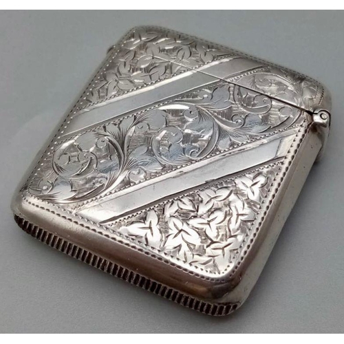 8 - An Antique Silver Engraved Vesta Case with Vacant Cartouche. Hallmarks for Birmingham 1897. Makers m... 