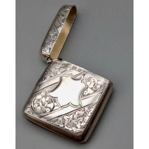 8 - An Antique Silver Engraved Vesta Case with Vacant Cartouche. Hallmarks for Birmingham 1897. Makers m... 