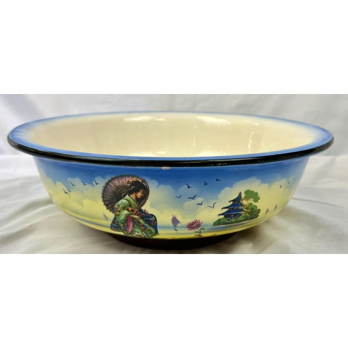 903 - A Vintage Large Falcon Ware Wash Bowl with Asian Decoration. 40cm diameter. In good condition but A/... 