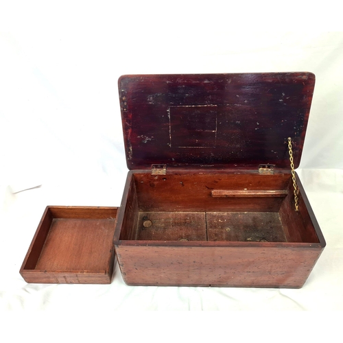 905 - An Antique Victorian Small Wooden Storage box. Chain link opening attachment. 45 x 19 x 23cm.