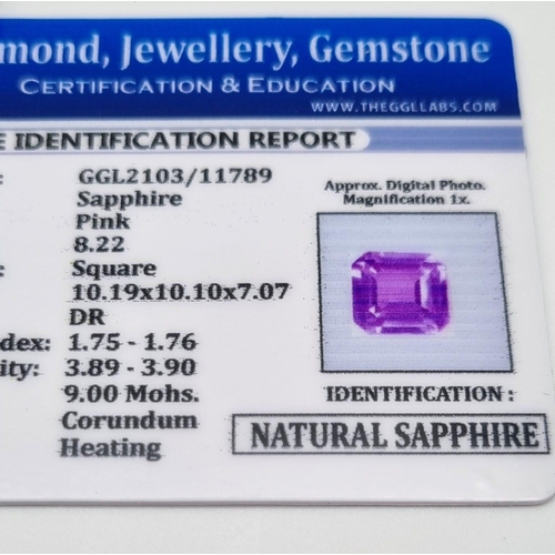 155 - A desirable, pair of square cut, pink sapphires (8.22 and 8.30 carats). Both flawless with certifica... 