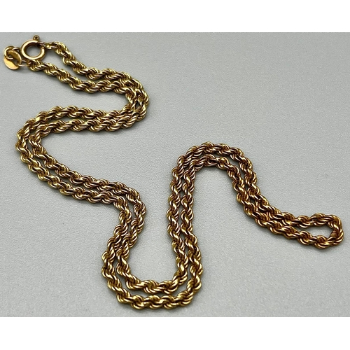 15 - A 9K Yellow Gold Rope Necklace. 42cm. 9.65g