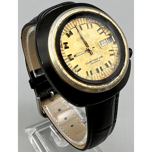 4 - A Vintage Citizen Custom V2 Automatic Gents Watch.
Leather strap. Case - 45mm. Gilded dial. Day/date... 