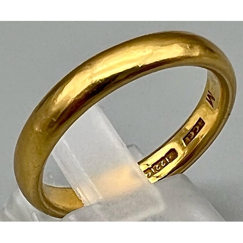 505 - A Vintage 22K Yellow Gold Band Ring. Size P. 6.08g