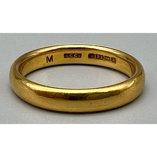 505 - A Vintage 22K Yellow Gold Band Ring. Size P. 6.08g