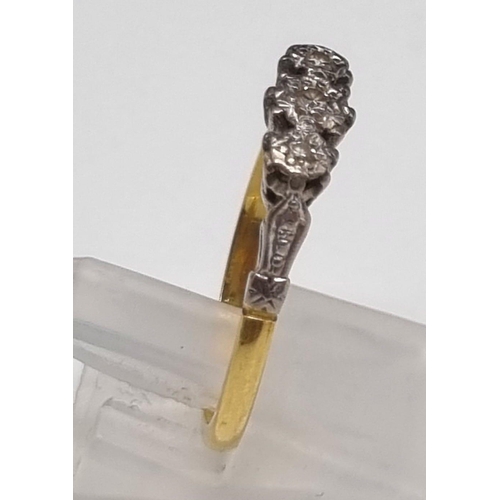 61 - A 9K yellow Gold Diamond Trilogy Ring. Size O. 2.68g