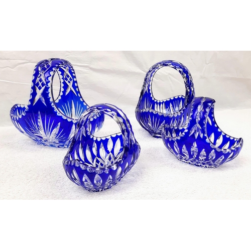 827 - Two Matching Pairs of Bleikristall Cobalt Blue Lead  Crystal Glass Bowls. 21 x 20cm and 15 x 14cm. I... 