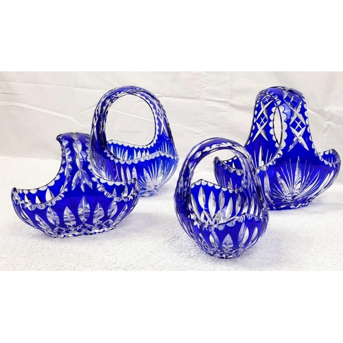 827 - Two Matching Pairs of Bleikristall Cobalt Blue Lead  Crystal Glass Bowls. 21 x 20cm and 15 x 14cm. I... 