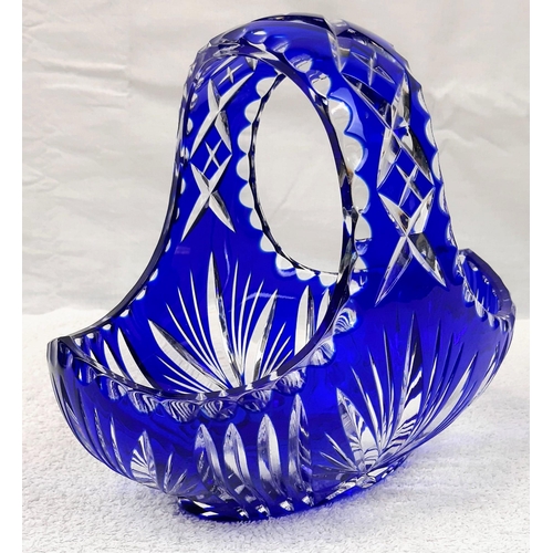 827 - Two Matching Pairs of Bleikristall Cobalt Blue Lead  Crystal Glass Bowls. 21 x 20cm and 15 x 14cm. I... 