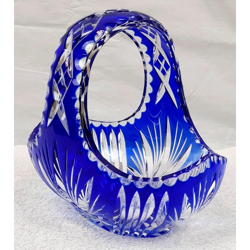 827 - Two Matching Pairs of Bleikristall Cobalt Blue Lead  Crystal Glass Bowls. 21 x 20cm and 15 x 14cm. I... 