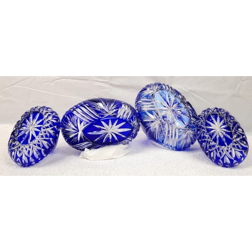 827 - Two Matching Pairs of Bleikristall Cobalt Blue Lead  Crystal Glass Bowls. 21 x 20cm and 15 x 14cm. I... 