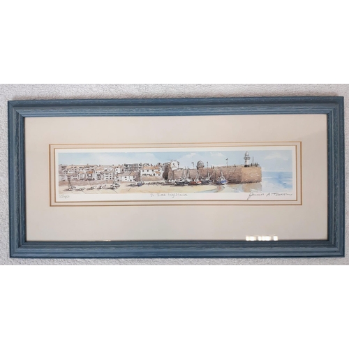 988 - Two Limited Edition Prints - High Tide and St.Ives Lighthouse. In frame - 48 x 22cm.