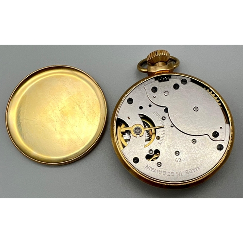 317 - A Smiths Gilded Metal Pocket Watch. Top winder with sub second dial. 5cm diameter case. In working o... 