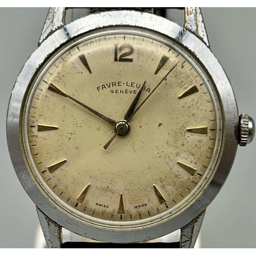 376 - A Vintage Favre-Leuba Gents Mechanical Watch. Leather strap. Stainless steel case - 36mm. Dial sligh... 