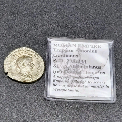 5 - An Ancient Roman Emperor Antonius Silver Double Denarius Coin. 238 - 244AD. Please see photos for co... 