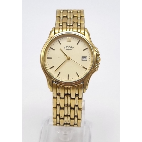 264 - A Rotary Gold Plated Gents Quartz Watch. Case - 35mm.
Champagne dial with date window. In working or... 