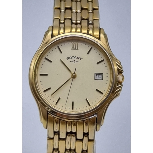 264 - A Rotary Gold Plated Gents Quartz Watch. Case - 35mm.
Champagne dial with date window. In working or... 