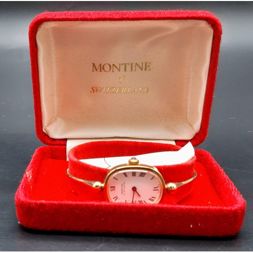 631 - A Montine of Switzerland Gold Plated Ladies Quartz Watch. Case -20mm. Comes in original case. In wor... 