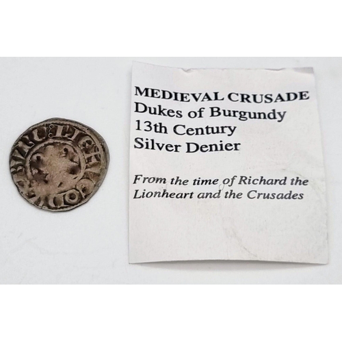 32 - An Ancient Medieval Crusade Dukes of Burgundy 13th Century Silver Denier. Please see photos for cond... 