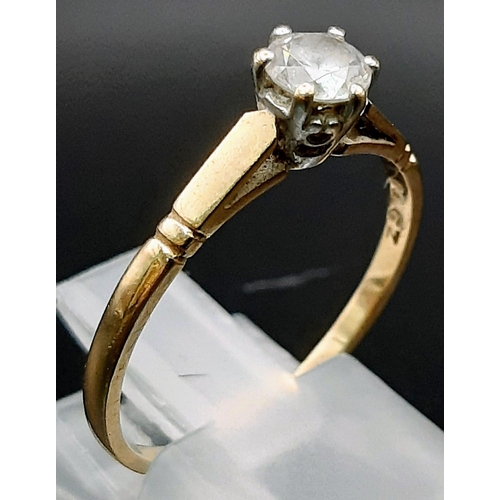 507 - A 9K yellow Gold White Stone Solitaire Ring. Size R. 2.07g total weight.