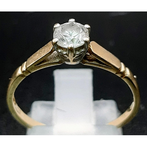 507 - A 9K yellow Gold White Stone Solitaire Ring. Size R. 2.07g total weight.