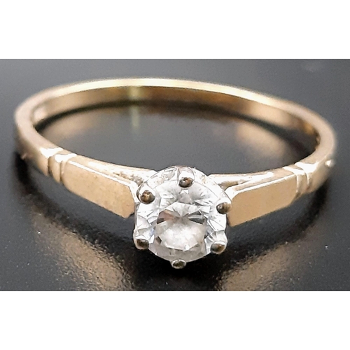 507 - A 9K yellow Gold White Stone Solitaire Ring. Size R. 2.07g total weight.