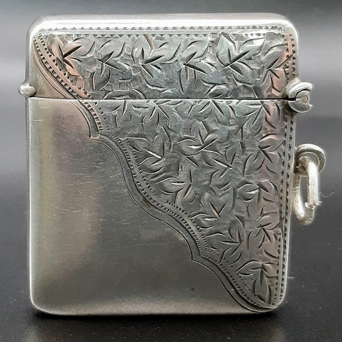 539 - An Antique Silver Vesta Case. Hallmarks for Birmingham 
1907. Makers mark of Henry Williamson. 4 x 4... 