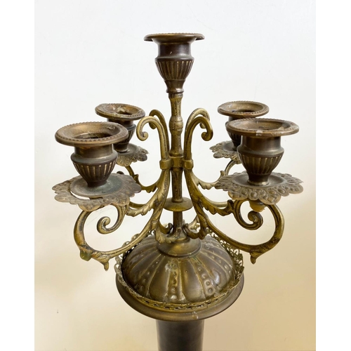 1022 - Ornate five candle candelabra. Needs re gilding to bring it back to its former glory. 44cm tall.