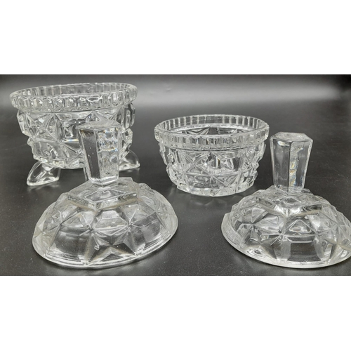 1043 - Cut glass serving tray with bon bon and sugar dishes. Tray measures 31x21cm, larger dish stands 15cm... 