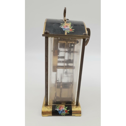 1050 - Schatz Sohne #59 German 8-Day Brass Skeleton Carriage Clock. With floral numeral dial, open escapeme... 