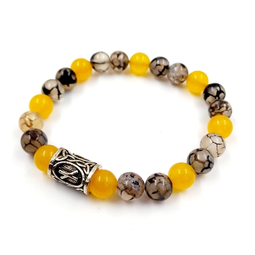 840 - A Dragon Vein Agate and Mashan Jade Bead Expandable Bracelet.