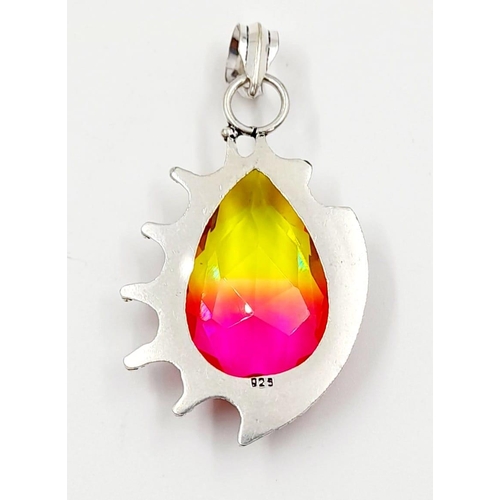 973 - A Watermelon-Coloured Tourmaline Pendant on 925 Silver Plated Backing. 5cm