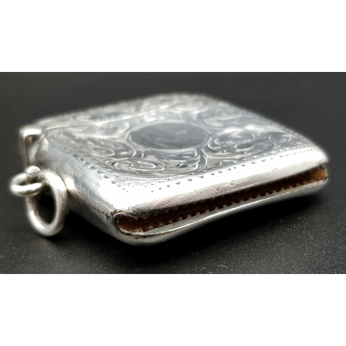 406 - An Antique Silver Vesta Case. Hallmarks for Birmingham 1909. Makers mark of S. Blanckensee. 4 x 4cm