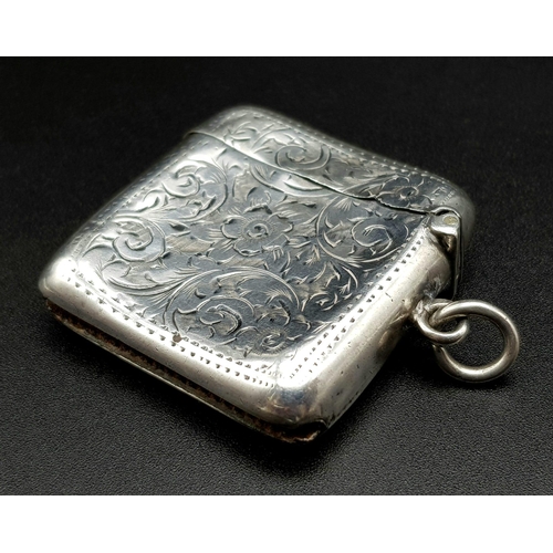 406 - An Antique Silver Vesta Case. Hallmarks for Birmingham 1909. Makers mark of S. Blanckensee. 4 x 4cm