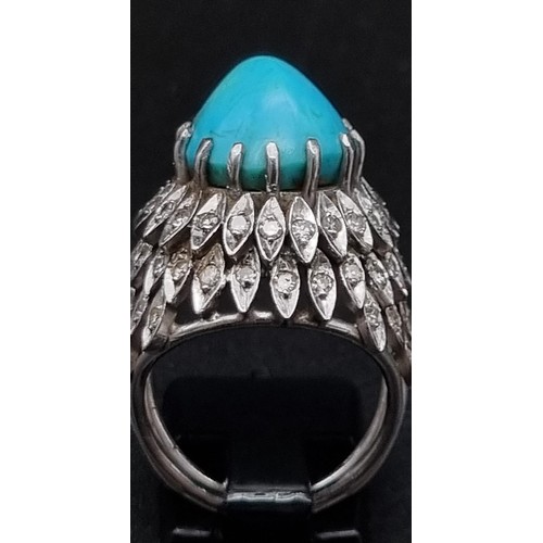 818 - A Vintage Persian 18K White Gold Turquoise and Diamond Jewellery Set. To include: 18K white gold tur... 