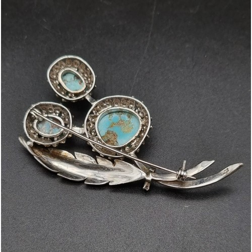 818 - A Vintage Persian 18K White Gold Turquoise and Diamond Jewellery Set. To include: 18K white gold tur... 