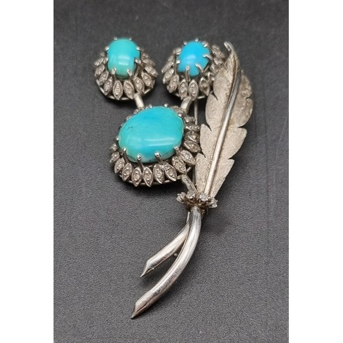 818 - A Vintage Persian 18K White Gold Turquoise and Diamond Jewellery Set. To include: 18K white gold tur... 