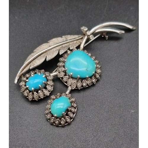 818 - A Vintage Persian 18K White Gold Turquoise and Diamond Jewellery Set. To include: 18K white gold tur... 