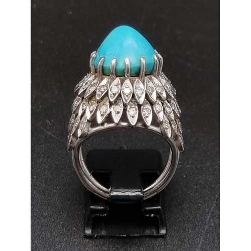 818 - A Vintage Persian 18K White Gold Turquoise and Diamond Jewellery Set. To include: 18K white gold tur... 