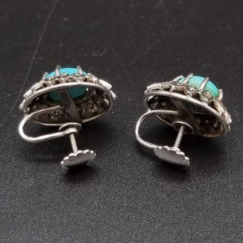 818 - A Vintage Persian 18K White Gold Turquoise and Diamond Jewellery Set. To include: 18K white gold tur... 