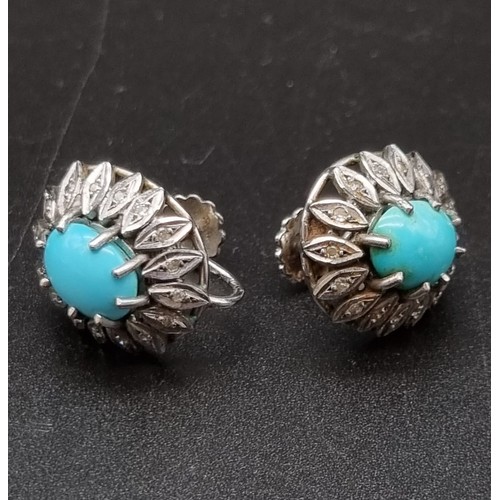 818 - A Vintage Persian 18K White Gold Turquoise and Diamond Jewellery Set. To include: 18K white gold tur... 