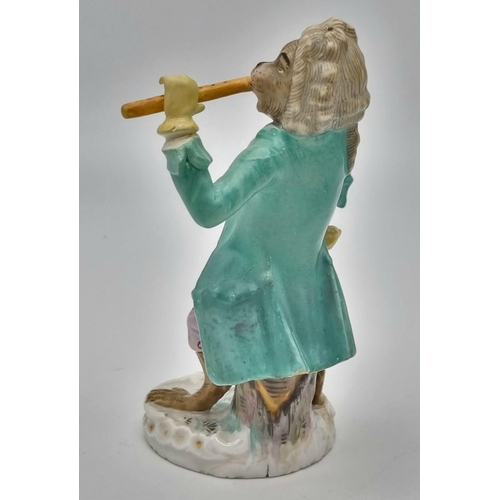 825 - An Antique 19th Century German Meissen Well-Dressed Monkey Figure Playing a Flute. 13.5cm. Meissen m... 