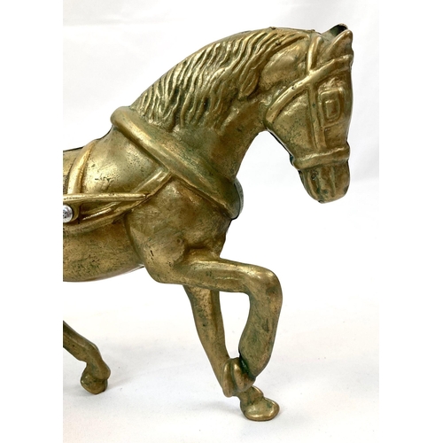 915 - A Vintage Brass Horse and Open Cart. 50cm length.