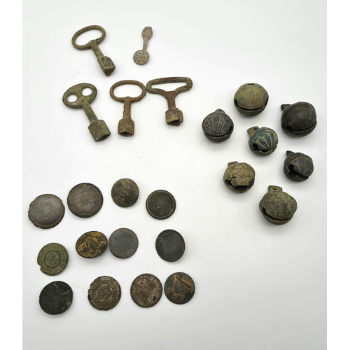 38 - A Selection of Over 20 Medieval and Early - Keys, buttons, and crotal bells. Please see photos for c... 